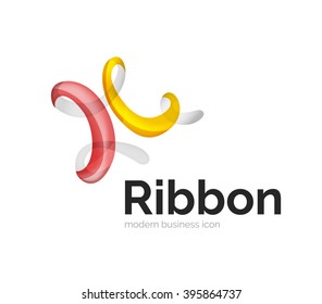 Logotipo de cinta vectorial moderno, línea de curva multicolor con elementos transparentes. Icono de giro comercial