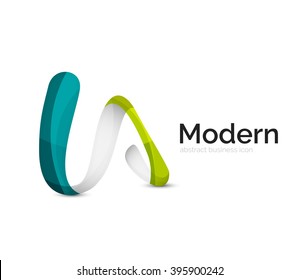 Modern vector ribbon logo, multicolored curve line with transparent elements. Business swirl icon
