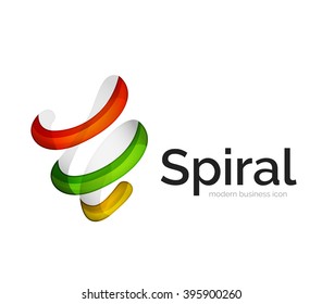 Logotipo de cinta vectorial moderno, línea de curva multicolor con elementos transparentes. Icono de giro comercial