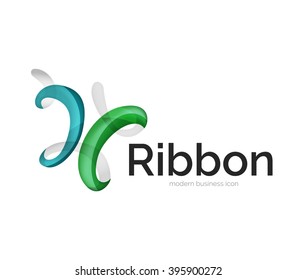 Modern vector ribbon logo, multicolored curve line with transparent elements. Business swirl icon