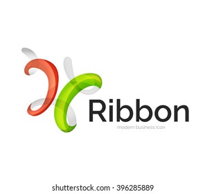 Modern vector ribbon logo, multicolored curve line with transparent elements. Business swirl icon
