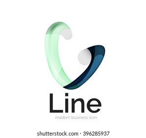 Modern vector ribbon logo, multicolored curve line with transparent elements. Business swirl icon