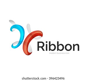 Logotipo de cinta vectorial moderno, línea de curva multicolor con elementos transparentes. Icono de giro comercial