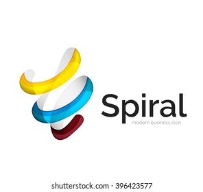 Logotipo de cinta vectorial moderno, línea de curva multicolor con elementos transparentes. Icono de giro comercial