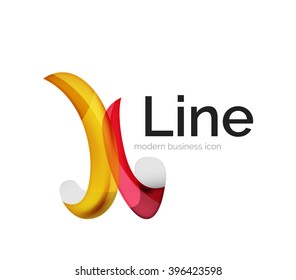 Modern vector ribbon logo, multicolored curve line with transparent elements. Business swirl icon