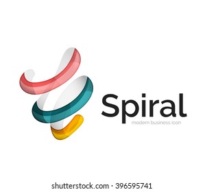 Modern vector ribbon logo, multicolored curve line with transparent elements. Business swirl icon