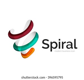 Logotipo de cinta vectorial moderno, línea de curva multicolor con elementos transparentes. Icono de giro comercial