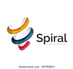 Modern vector ribbon logo, multicolored curve line with transparent elements. Business swirl icon