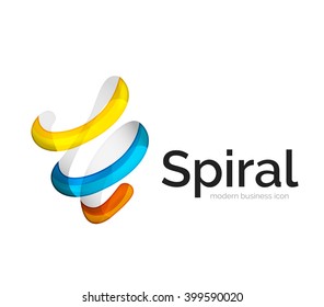Modern vector ribbon logo, multicolored curve line with transparent elements. Business swirl icon