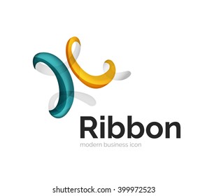 Modern vector ribbon logo, multicolored curve line with transparent elements. Business swirl icon