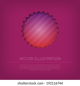 Modern vector round tag / badge / sticker with bright colorful striped background. Cut out style with inner shadow.