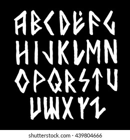 Modern vector runic style hand drawn alphabet. ABC paintad letters. Ink lettering.