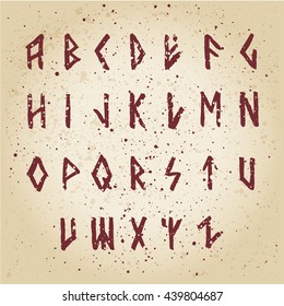 Modern vector runic style hand drawn alphabet. ABC paintad letters. Ink lettering.