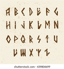 Modern vector runic style hand drawn alphabet. ABC paintad letters. Ink lettering.