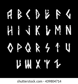 Modern vector runic style hand drawn alphabet. ABC paintad letters. Ink lettering.