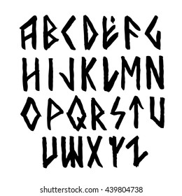 Modern vector runic style hand drawn alphabet. ABC paintad letters. Ink lettering.