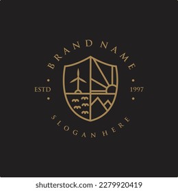 Plantilla moderna de logotipo vintage para vectores de mar y de línea solar adecuada para marca de empresa o empresa