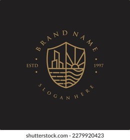 Modern Vector of Sea and Sun Line Art Vintage Logo Template suitable for personal or business company brand