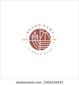 Modern Vector of Sea and Sun Line Art Vintage Logo Template suitable for personal or business company brand