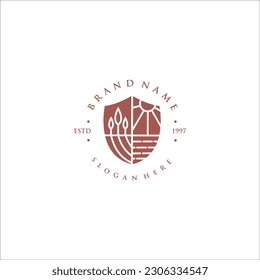 Modern Vector of Sea and Sun Line Art Vintage Logo Template suitable for personal or business company brand