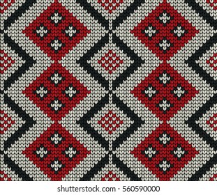 Modern vector seamless knitted pattern in rhombus