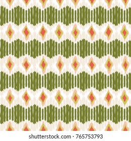
Modern vector seamless pattern with chevron stripes. Ikat fabric style geometric repeat in retro pastel colors.
