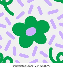 Modern vector seamless pattern with flowers. Colorful abstract flowers trendy background. Simple shapes hand drawn flowers repeatable backdrop