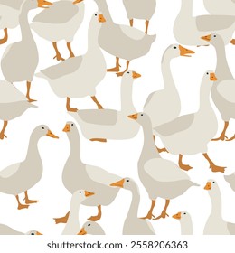 Modern vector seamless pattern with geese on transparent background. Farming wallpaper retro design, perfect for textile, paper, scrapbooking
