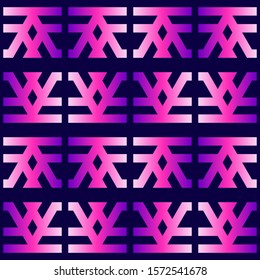 Modern vector seamless pattern with geometric shapes. Neon pink and purple gradient ornament wallpaper. Tribal oriental background.	