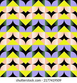 Modern vector seamless pattern graphics made with bizarre psychedelic color gradients and abstract geometric shapes and minimalist geometry forms. 