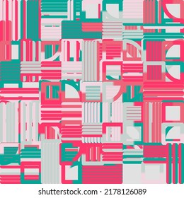 Modern vector seamless pattern graphics made with bizarre psychedelic color gradients and abstract geometric shapes and minimalist geometry forms. 