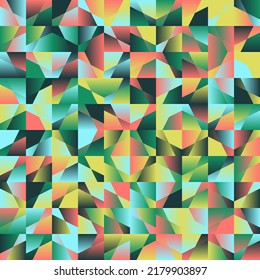 Modern vector seamless pattern graphics made with bizarre psychedelic color gradients and abstract geometric shapes and minimalist geometry forms. 