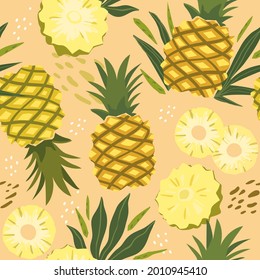 Modern vector seamless pattern with pineapple fruits. Trendy abstract design. Hand drawn textures for printing on fabric, paper, cover, interior decor, posters.