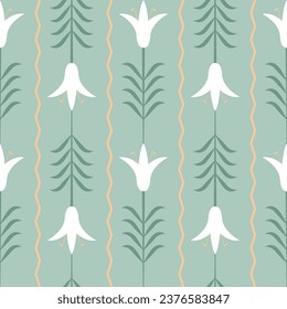 Modern vector seamless pattern with a primitive stylized lily flower