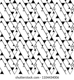 Modern vector seamless pattern of the repeating geometrical ornament. Structure from black and white triangles with the thin line.