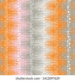Modern vector seamless pattern with simple flowers and abstract chevron background. Fabric look geometric repeat in retro pastel colors with zig zag shapes and texture.