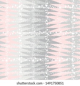 Modern vector seamless pattern with simple flowers and abstract chevron background. Fabric look geometric repeat in retro pastel colors with zig zag shapes and texture.