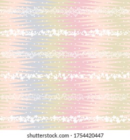 Modern vector seamless pattern with simple flowers and abstract chevron background. Fabric look geometric repeat in retro pastel colors with zig zag shapes 
