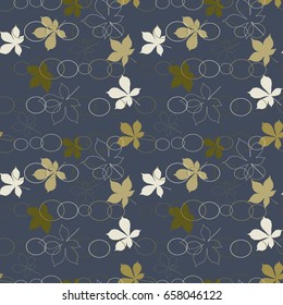 Modern vector seamless pattern with simple abstract geometric shapes and hand drawn floral elements - chestnut tree leaves.