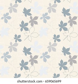 Modern vector seamless pattern with simple abstract geometric shapes and hand drawn floral elements - chestnut tree leaves.