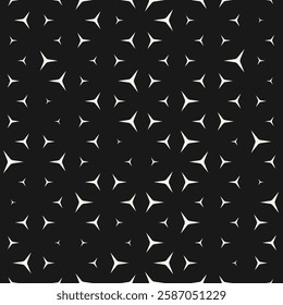 Modern vector seamless pattern with small triangle shapes, floral silhouettes. Elegant black and white background with halftone effect. Simple minimalist monochrome texture. Trending repeated design