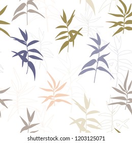 Modern vector seamless pattern with stylized twigs and leaves.