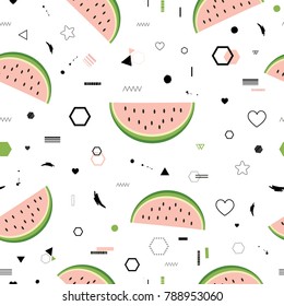 Modern vector seamless pattern with   watermelons. All elements are  hidden under mask. Pattern are not cropped and can be edited