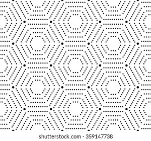 Modern Vector Seamless White Pattern With Black Dotted Hexagons