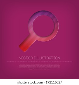 Modern vector search icon with bright colorful striped background. Cut out style with inner shadow.