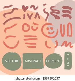 Modern vector set of abstract pieces element. Hand drawn modern forms for card, prints, social post, poster, website. Creative collage. Minimal, Nude, Soft,  Pastel, Earth-tone Background. Hand-drawn.
