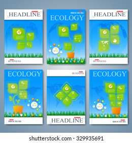 Modern vector set of brochures, magazine, flyer, booklet, cover or report in A4 size. Ecology design.
