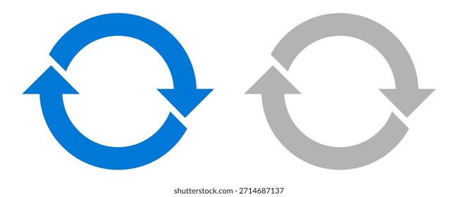 Moderno conjunto de Vectores de flecha circular en azul y gris, que representan refrescar, recargar, sincronizar o procesos cíclicos continuos para el Web y el diseño de aplicaciones