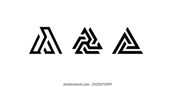 Vetor moderno conjunto com formas geométricas abstratas e ícones de triângulo perfeito para ilustrações e projetos de design criativo com estilos contemporâneos elegantes e visuais únicos.