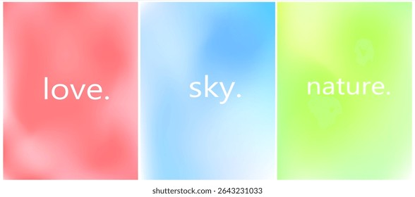 Modern vector set featuring three smooth gradients in blue, pink, and green tones, perfect for digital backgrounds, UI design, or abstract creative projects.